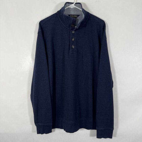 Brooks Brothers Mock Neck Henley Sweater Mens Size XL Blue Embroidered Logo LS - Picture 1 of 11